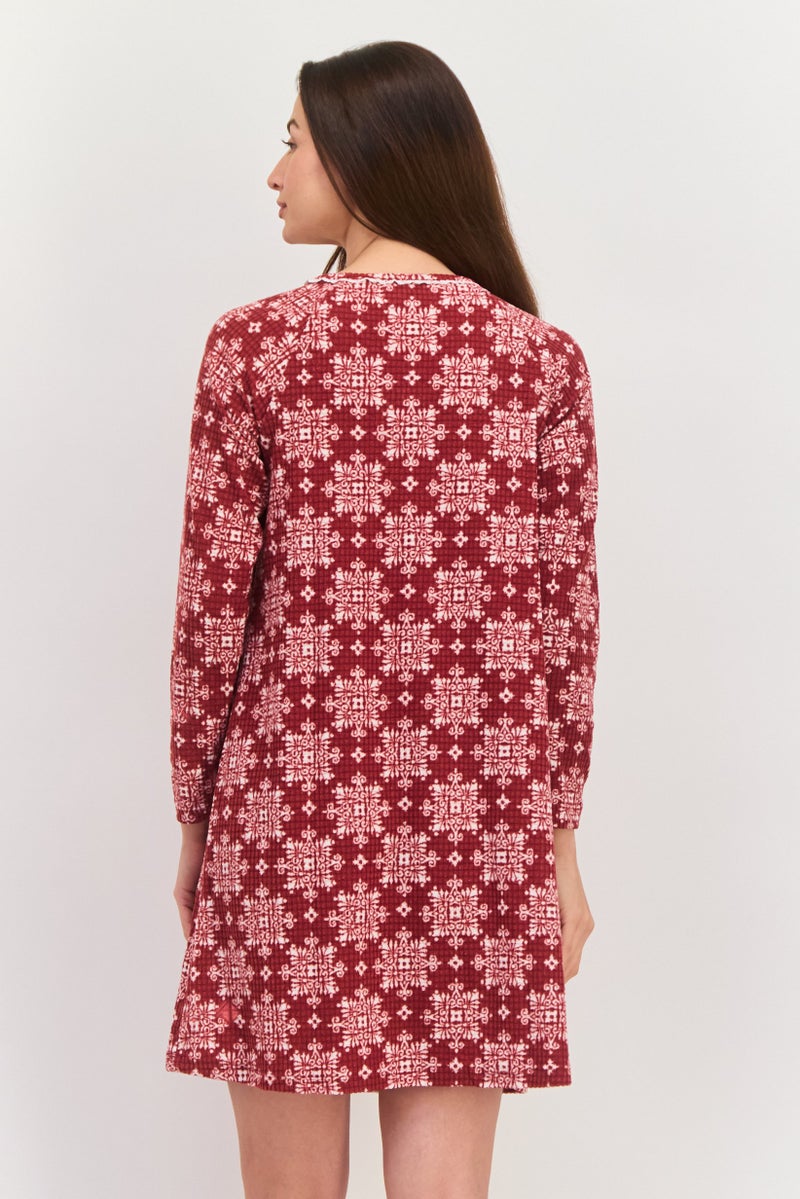 Carole Hochman فستان بيجاما قصير بأكمام طويلة مطبوعة للنساء، مجموعة وردية - Image 4