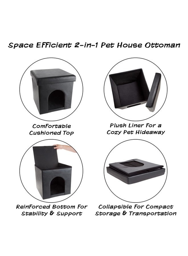 PETMAKER Cat House  Collapsible Multipurpose Small Dog Or Cat Ottoman With Footrest, Cushioned Top, And Interior Pillow By Petmaker (Black) - Image 3