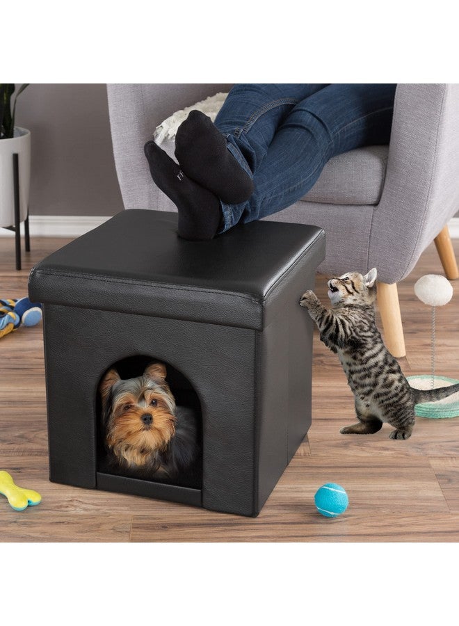 PETMAKER Cat House  Collapsible Multipurpose Small Dog Or Cat Ottoman With Footrest, Cushioned Top, And Interior Pillow By Petmaker (Black) - Image 4