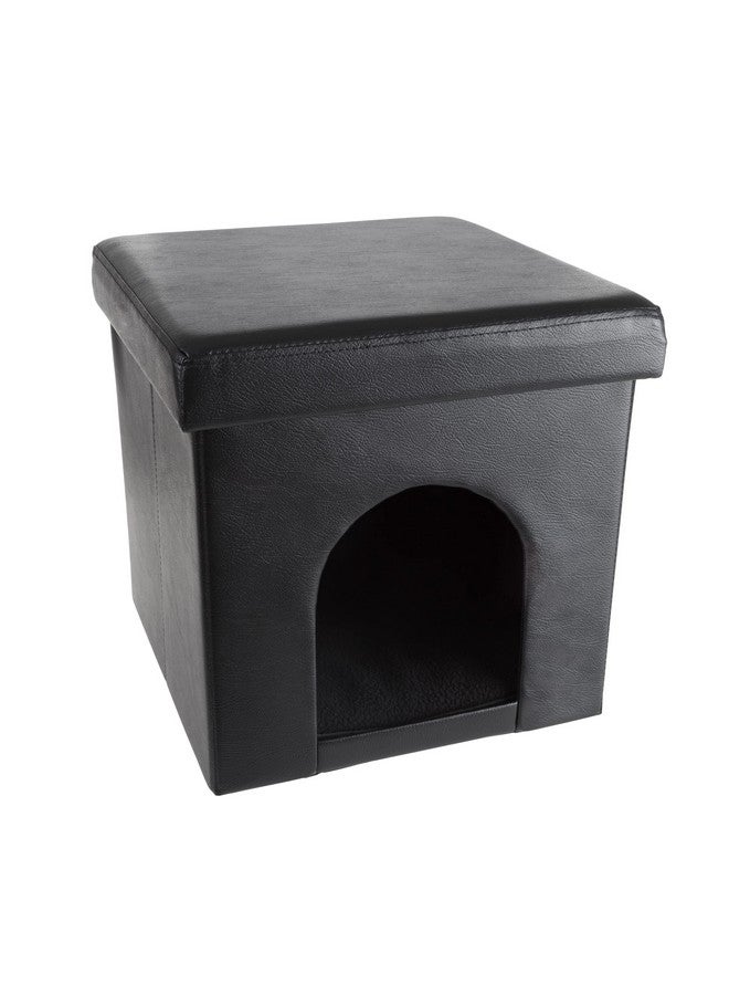 PETMAKER Cat House  Collapsible Multipurpose Small Dog Or Cat Ottoman With Footrest, Cushioned Top, And Interior Pillow By Petmaker (Black) - Image 5