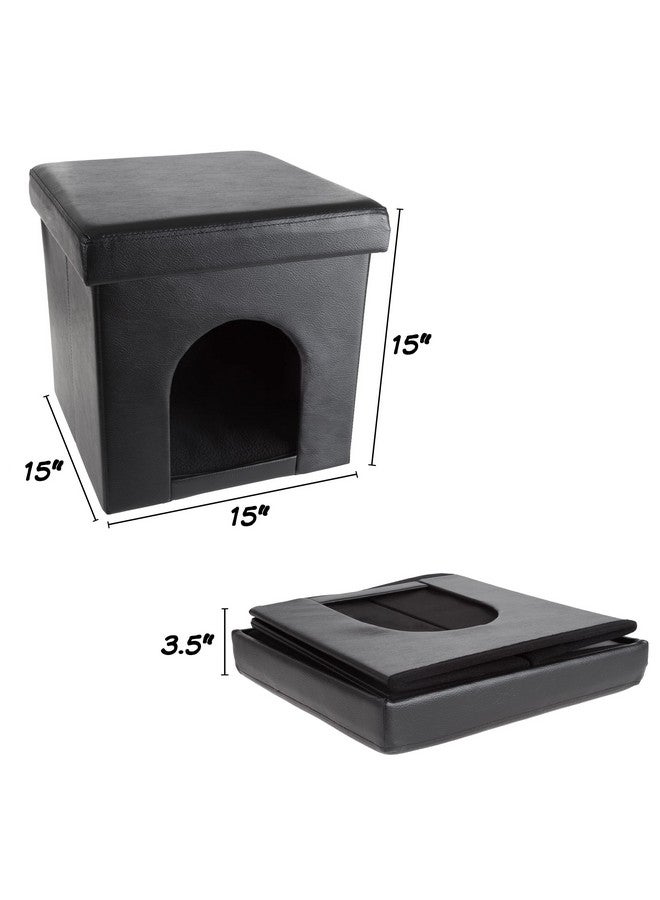 PETMAKER Cat House  Collapsible Multipurpose Small Dog Or Cat Ottoman With Footrest, Cushioned Top, And Interior Pillow By Petmaker (Black) - Image 2