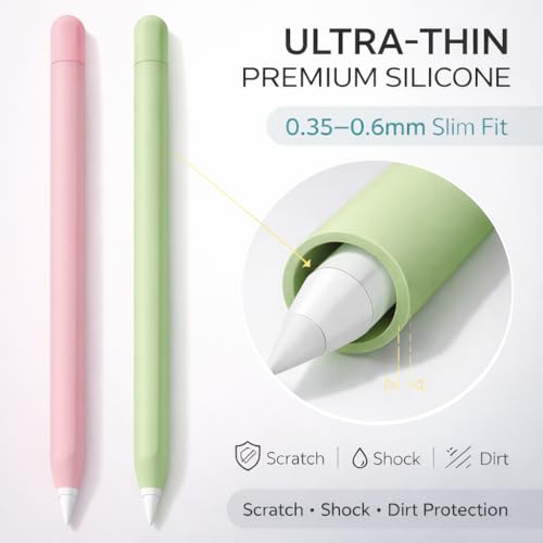 Mizi (2 Pack) Case for Apple Pencil 2nd Generation & Apple Pencil Pro (2024) Cover Premium Silicone Sleeve Skin, USB Charging/Double Tap & Attaching Magnetically - (Pink/Green) - Image 2