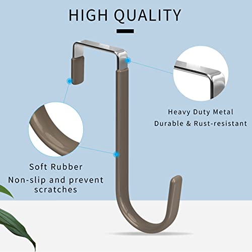 FYY خطافات FYY فوق الباب، 4 عبوات خطافات لتعليق الأبواب مع مطاط لمنع الخدوش، خطافات تنظيم ثقيلة للغرفة المعيشية، الحمام، غرفة النوم لتعليق الملابس، المناشف، القبعات، المعاطف، الحقائب بني - Image 3