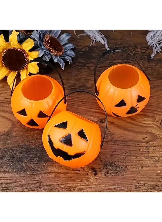 8 Pcs Halloween Pumpkin Candy Bucket Set Polychrome Smiling Face Design Durable PVC Material For Outdoor Parties Trick Or Treating Events Wedding Birthday Festive Candy Party Supplies Easy Clean - Image 2