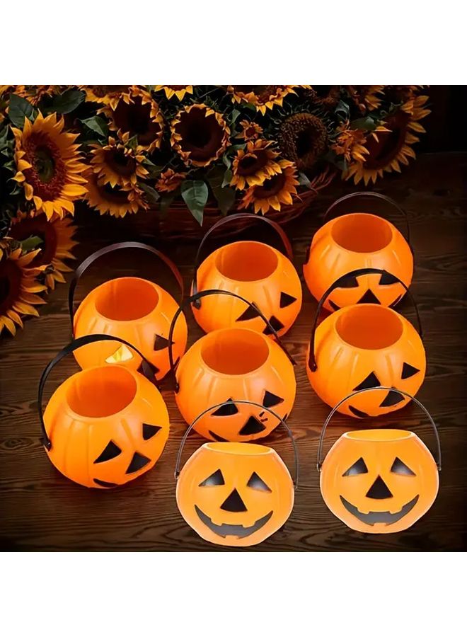 8 Pcs Halloween Pumpkin Candy Bucket Set Polychrome Smiling Face Design Durable PVC Material For Outdoor Parties Trick Or Treating Events Wedding Birthday Festive Candy Party Supplies Easy Clean - Image 1