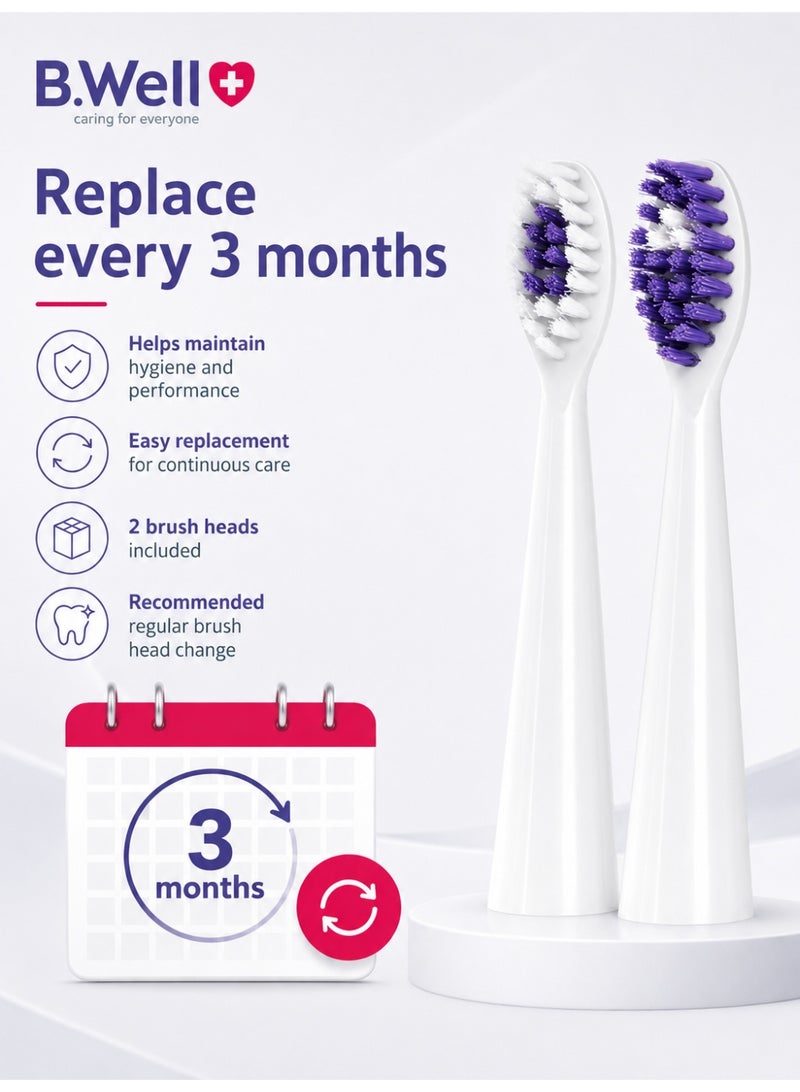 B.Well MED-870 White Replacement Sonic Toothbrush Heads with Medium DuPont Bristles, 2 Pieces - Image 4