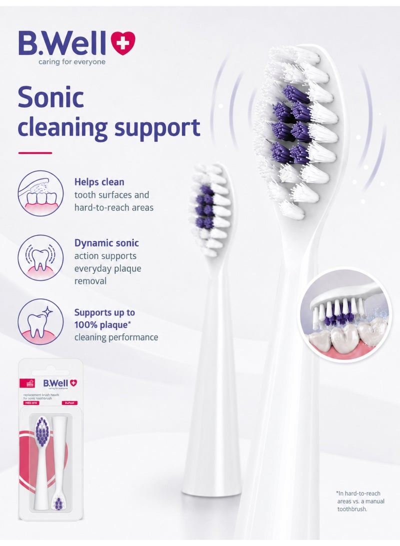 B.Well MED-870 White Replacement Sonic Toothbrush Heads with Medium DuPont Bristles, 2 Pieces - Image 5