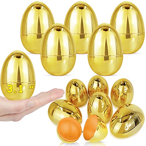 AMENON 50 Pack 31 Large Golden Easter Eggs Fillable Plastic Easter Eggs Bulk Empty Easter Basket Stuffers for Easter Treats Filler Eggs Hunt Supplies Classroom Prize Easter Party Favors Kids Toddler - Image 1
