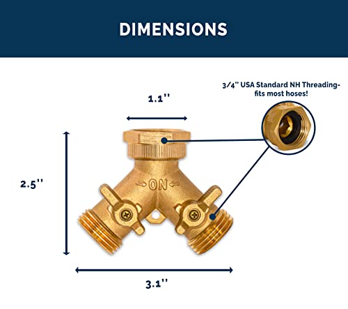 Morvat Brass 2-Way Y Splitter LEAD-FREE, Heavy-Duty Garden Hose Manifold Connector with Improved Comfort Grip ON/OFF Valves, Adapter for Water Faucet & Spigot, Extra 3 Washers, Teflon Tape (1-Pack) - Image 4