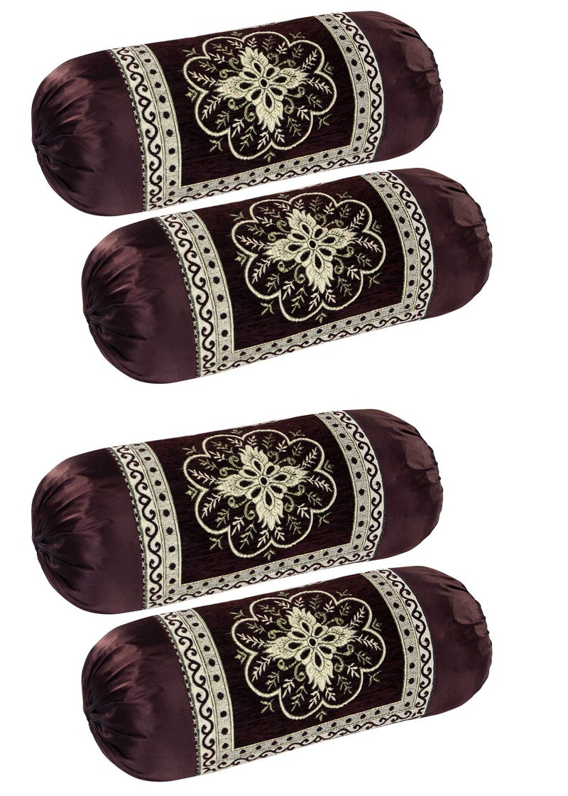 HSR Collection Chenille Velvet Luxury Round Bolsters Covers (32 x 16, Coffee) - Set of 4 - Image 1