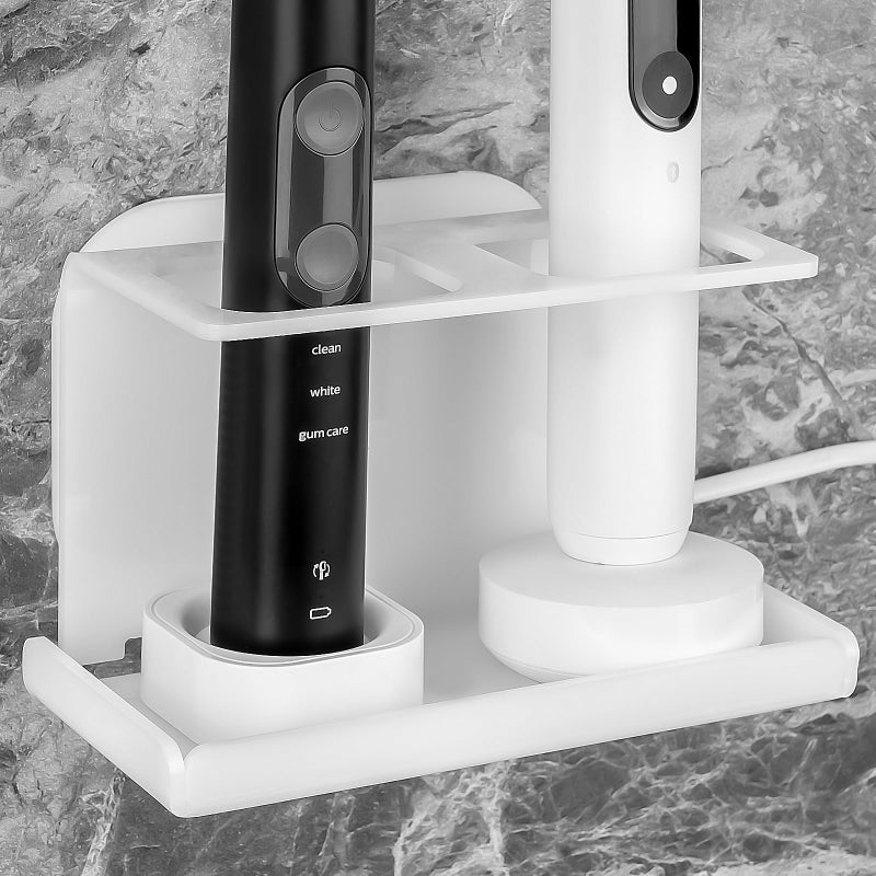 Electric Toothbrush Holder Wall Mounted Electric Toothbrush Cord Organizer Holds 2 Chargers Self Adhesive Electric Toothbrush Stand for Bathroom Medicine Cabinet DormWhite