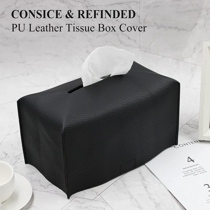 Livelab Tissue Box Cover, Modern Decorative PU Leather Rectangular Tissue Box Case Organizer Holder for Vanity Countertop, Night Stands, Livingroom, Office Desk & Car 9.5X5X5'' | Black - Image 4