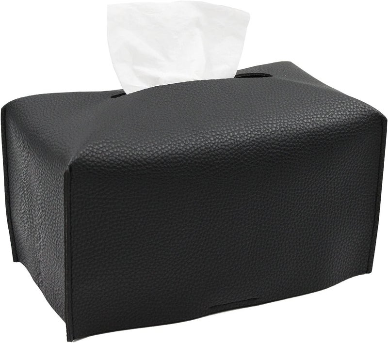 Livelab Tissue Box Cover, Modern Decorative PU Leather Rectangular Tissue Box Case Organizer Holder for Vanity Countertop, Night Stands, Livingroom, Office Desk & Car 9.5X5X5'' | Black - Image 1