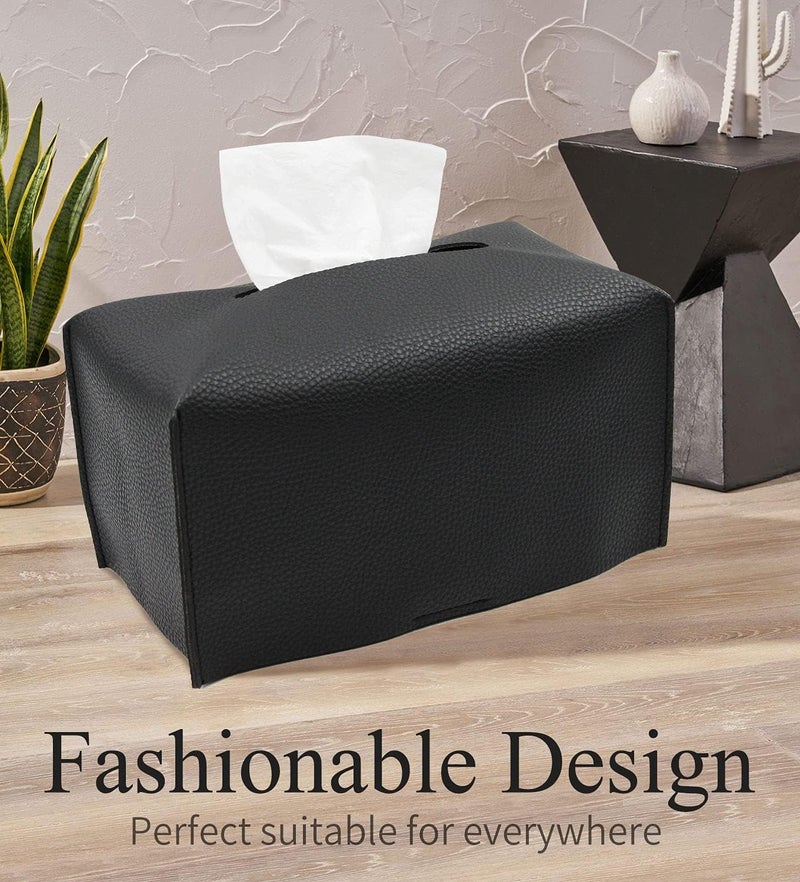 Livelab Tissue Box Cover, Modern Decorative PU Leather Rectangular Tissue Box Case Organizer Holder for Vanity Countertop, Night Stands, Livingroom, Office Desk & Car 9.5X5X5'' | Black - Image 2