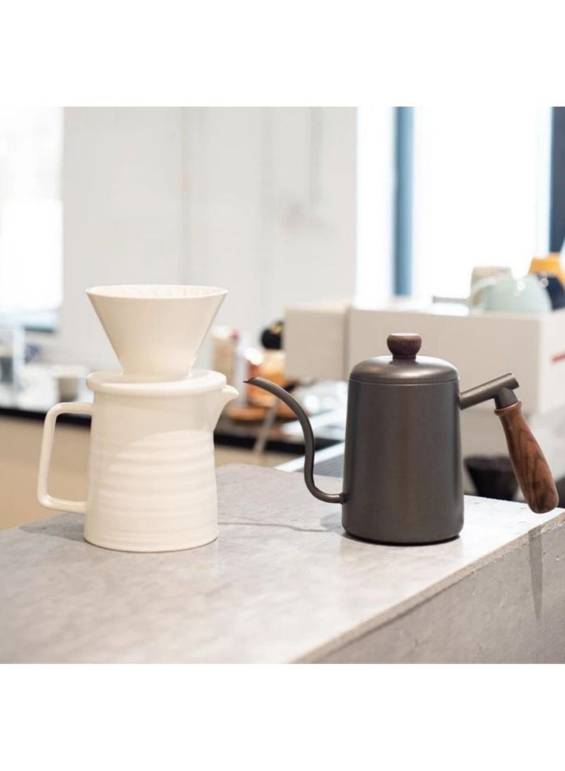 Y&D Ceramic Pour Over Coffee Maker V60 Dripper Decanter Hand Brewer Durable Carafe and Cone Funnel Drip with Black Filter Pot 1-2 Cup Black/White  - Image 3