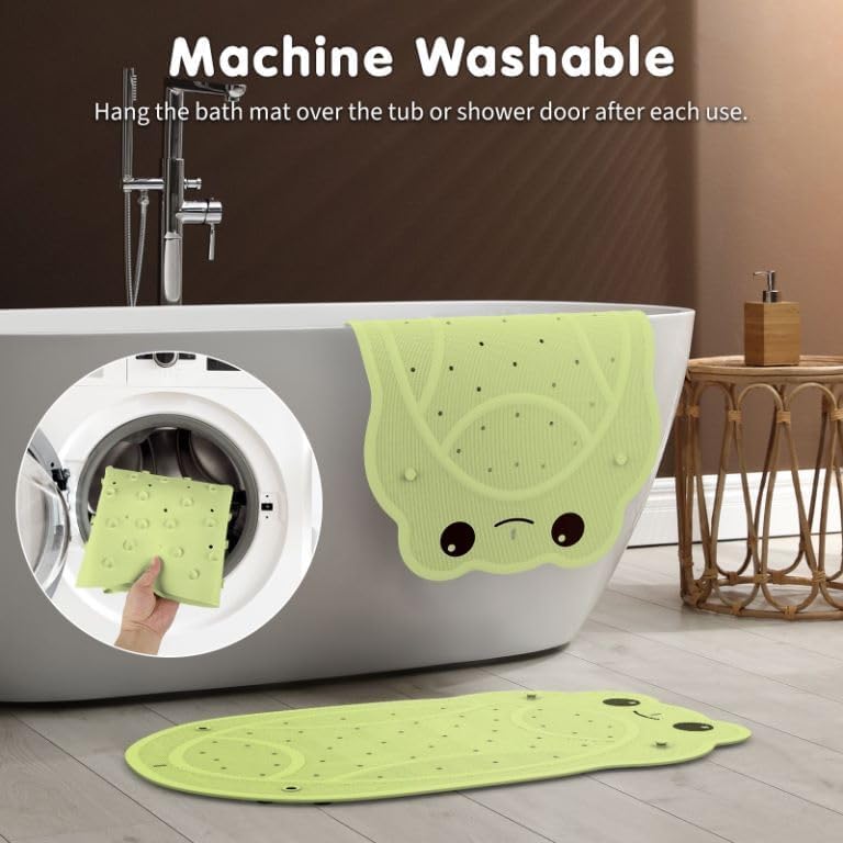 JOYCANO Bath Mat for Tub Non Slip Baby, 30"x18" Bathtub Mat Non Slip Kids, Shower Mat Natural Rubber no Odors, Textured Surface and Strong Suction Cups for Double Anti-Slip, Easy to Clean, Green - Image 5