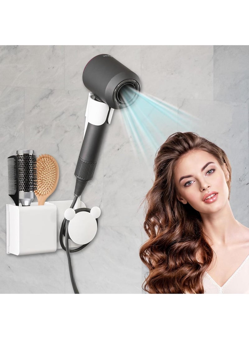 SOLARAE Hair Dryer Holder, Bathroom Wall Mount Hair Care and Styling Storage Basket for Hair Dryer, for Hair Dryer, Flat Iron, Curling Wand, Hair Straightener Brushes, White - Image 1