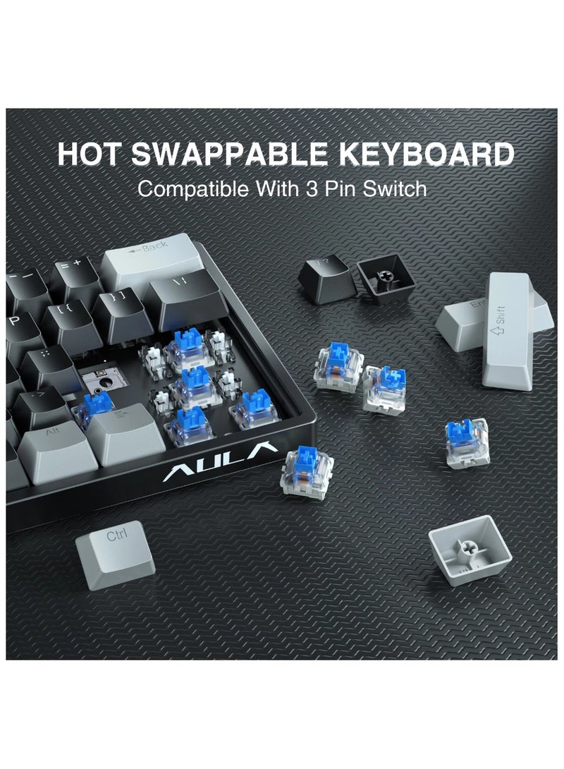 AULA F3261 61 Keys Wired Mechanical Keyboard RGB Hot Swappable Compact Gaming Keyboards LED Backlit Keyboard Type-C Mode (Black Grey - Brown Swtich) - Image 3