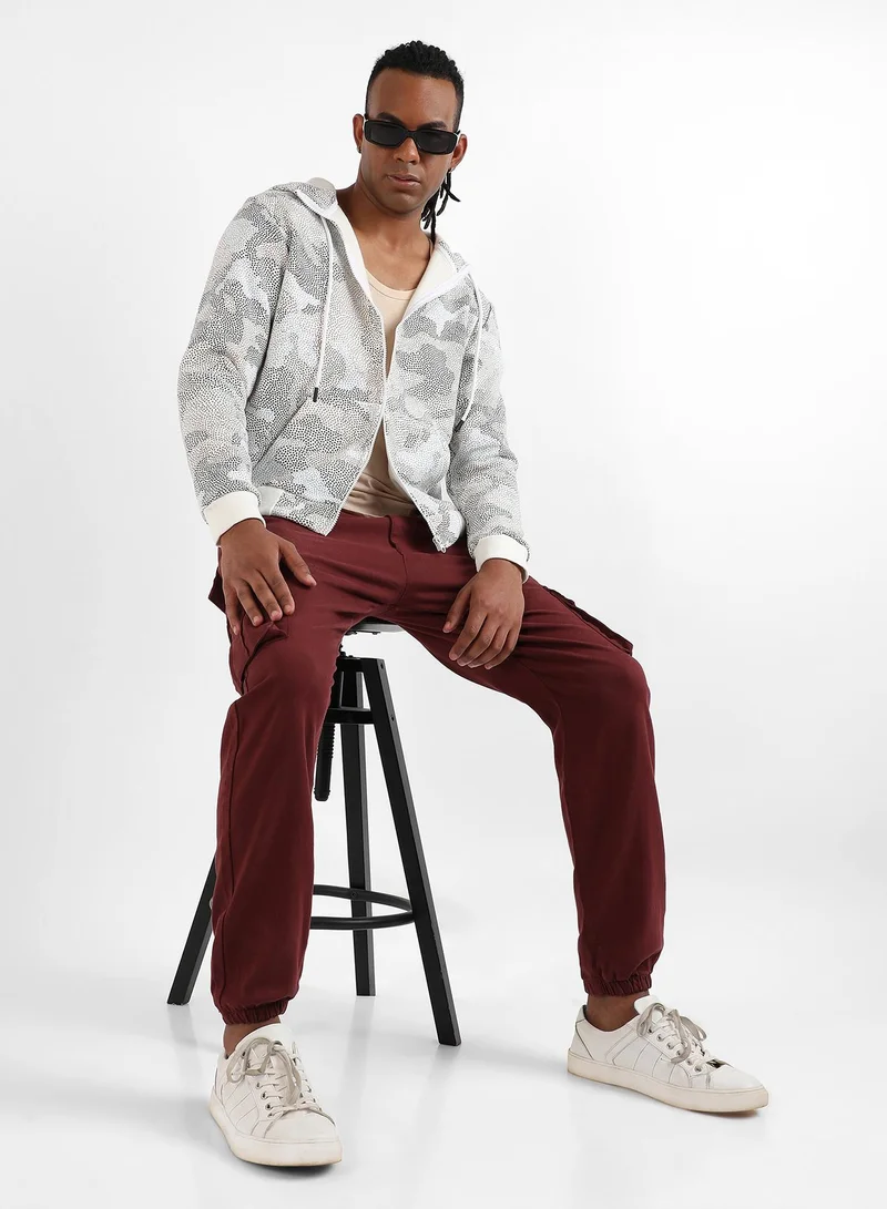 Campus Sutra Men's Grey & Beige Abstract Dotted Sweatshirt