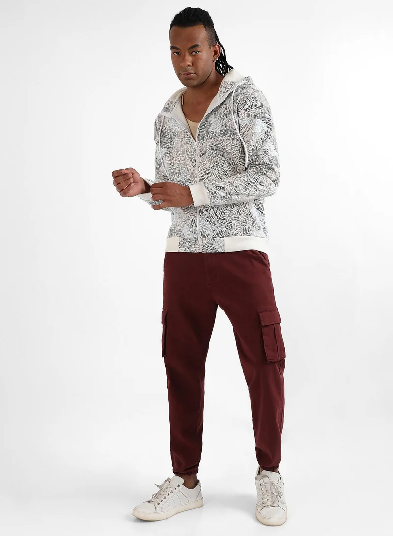 Campus Sutra Men's Grey & Beige Abstract Dotted Sweatshirt