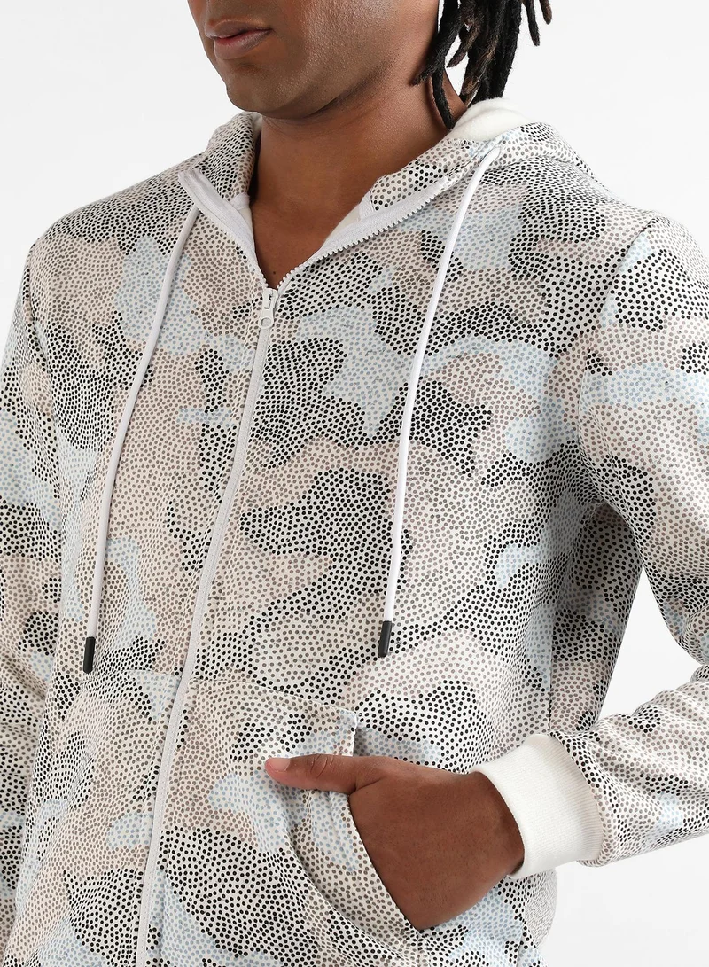 Campus Sutra Men's Grey & Beige Abstract Dotted Sweatshirt