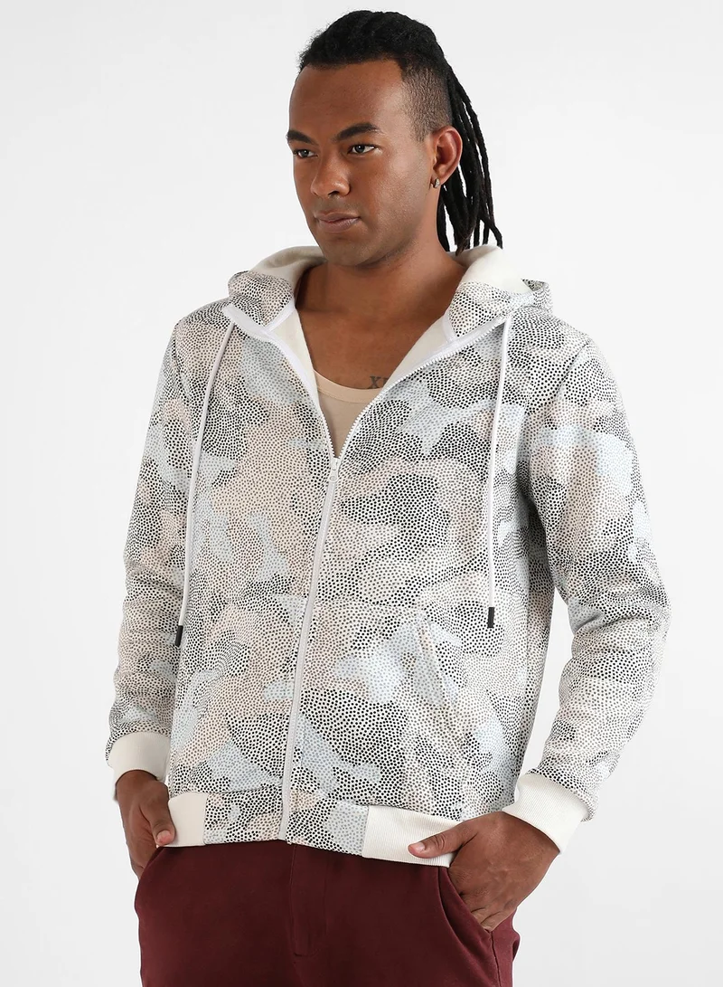 Campus Sutra Men's Grey & Beige Abstract Dotted Sweatshirt