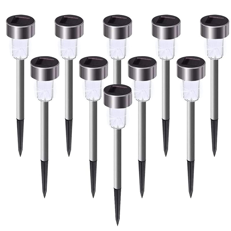UMEXUS Outdoor Solar Pathway Light, 10 Pack LED Solar Powered Bright Stainless Steel Waterproof Garden Lamp Lights for Lawn, Patio, Landscape, Yard, Walkway, Driveway Decorative Cool White