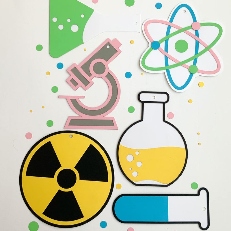 Pinfliers Science Theme Paper Hangings, 6 Pieces, Yellow, Green, Pink, Blue - Image 5