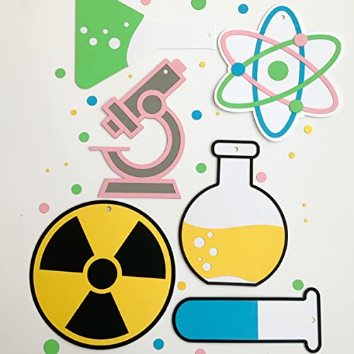 Pinfliers Science Theme Paper Hangings, 6 Pieces, Yellow, Green, Pink, Blue - Image 1