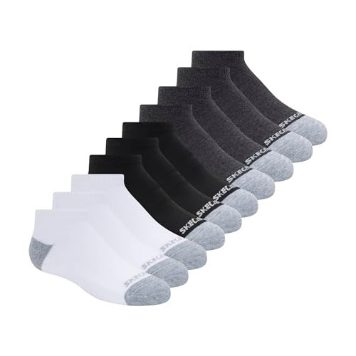 Skechers 10 Pack Boys' No Show Socks, Grey/Black, 5-6.5 - Image 5