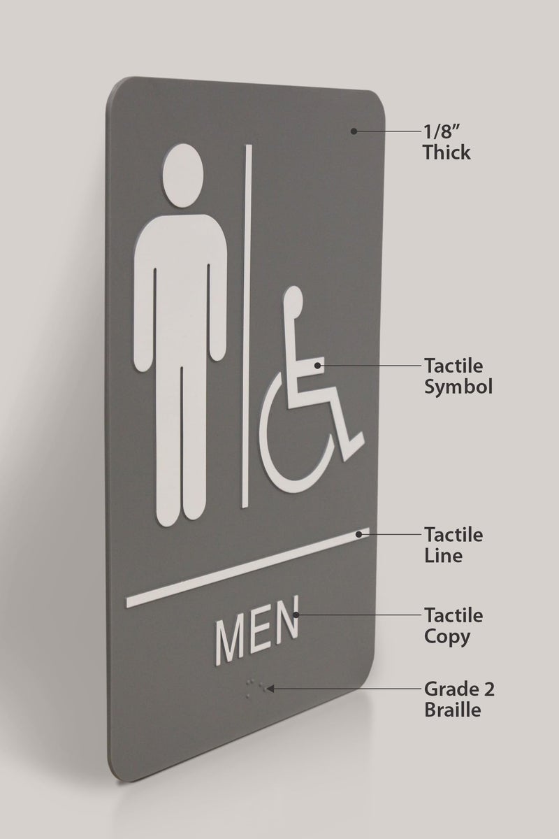 Headline Sign 5218 Wheelchair Accessible Men's Restroom ADA Sign with Grade 2 Braille and Tactile Graphics, 6" x 9", Gray/White, Made in USA - Image 5
