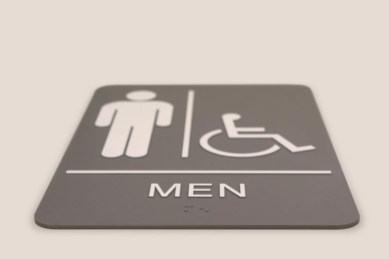Headline Sign 5218 Wheelchair Accessible Men's Restroom ADA Sign with Grade 2 Braille and Tactile Graphics, 6" x 9", Gray/White, Made in USA - Image 2