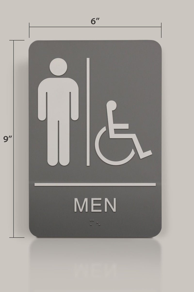 Headline Sign 5218 Wheelchair Accessible Men's Restroom ADA Sign with Grade 2 Braille and Tactile Graphics, 6" x 9", Gray/White, Made in USA - Image 3