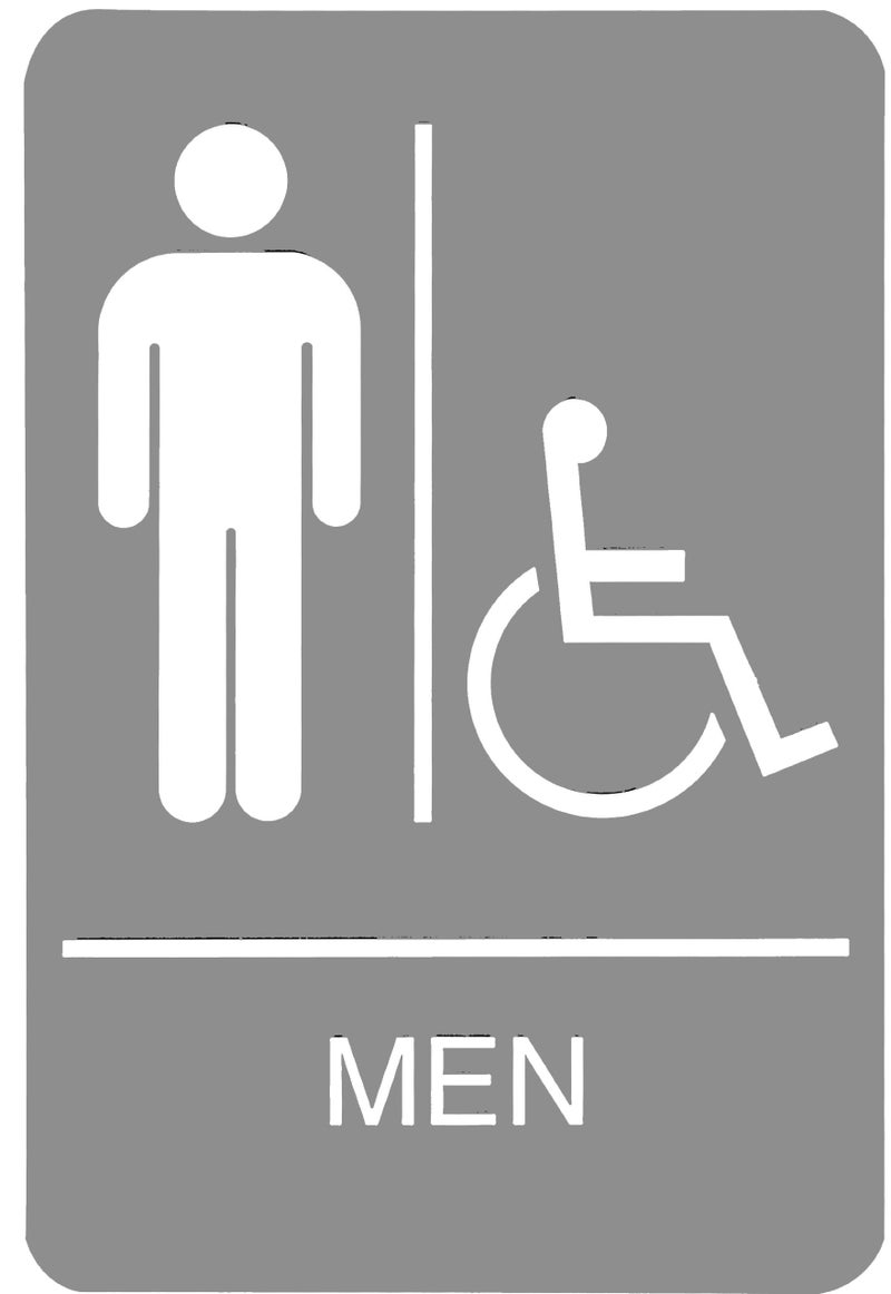 Headline Sign 5218 Wheelchair Accessible Men's Restroom ADA Sign with Grade 2 Braille and Tactile Graphics, 6" x 9", Gray/White, Made in USA - Image 1