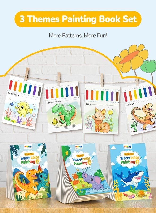 TECJOE 3 Pack Coloring and Water Painting Books for Toddlers, Watercolour Paint Set with 6 Brushes, Painting Activity for Kids, Educational and Craft Toy Gift, Princess, Forest and Sea - Image 2