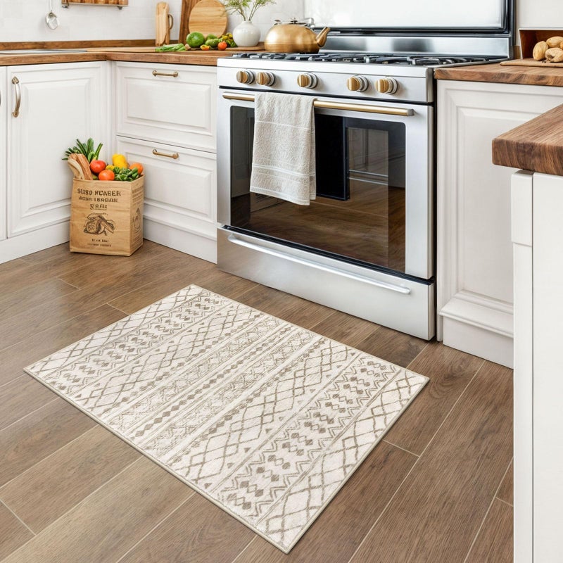 KUTA Washable Non-Slip Rugs for Entryway 2x3, Beige Moroccan Boho Small Area Rug, Ultra Soft Vintage Geometric Low-Pile Indoor Door Mat Floor Carpet for Indoor, Entrance, Kitchen, Bathroom, Bedroom - Image 3