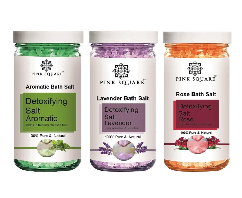 Pink Square Aromatic Lavender  Rose Detoxifying Bath Salt Crystal And Bath  For Muscle Relief Relieves Aches  Pain  Soothing  Relaxation  Pedicure  Manicure Salt Each 200g Combo of 3 - Image 1