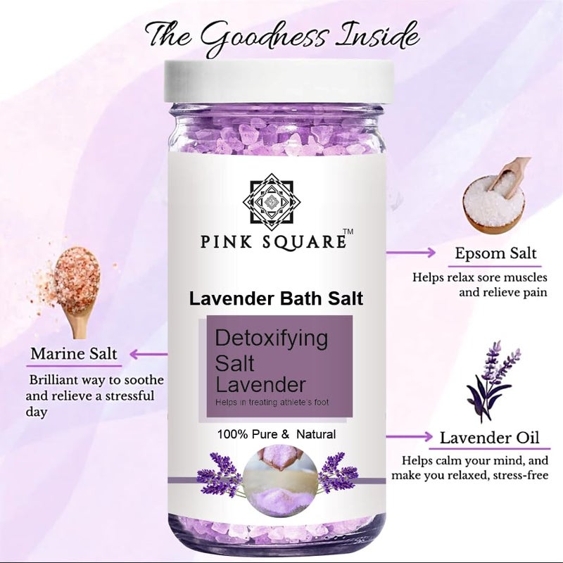 Pink Square Aromatic Lavender  Rose Detoxifying Bath Salt Crystal And Bath  For Muscle Relief Relieves Aches  Pain  Soothing  Relaxation  Pedicure  Manicure Salt Each 200g Combo of 3 - Image 3