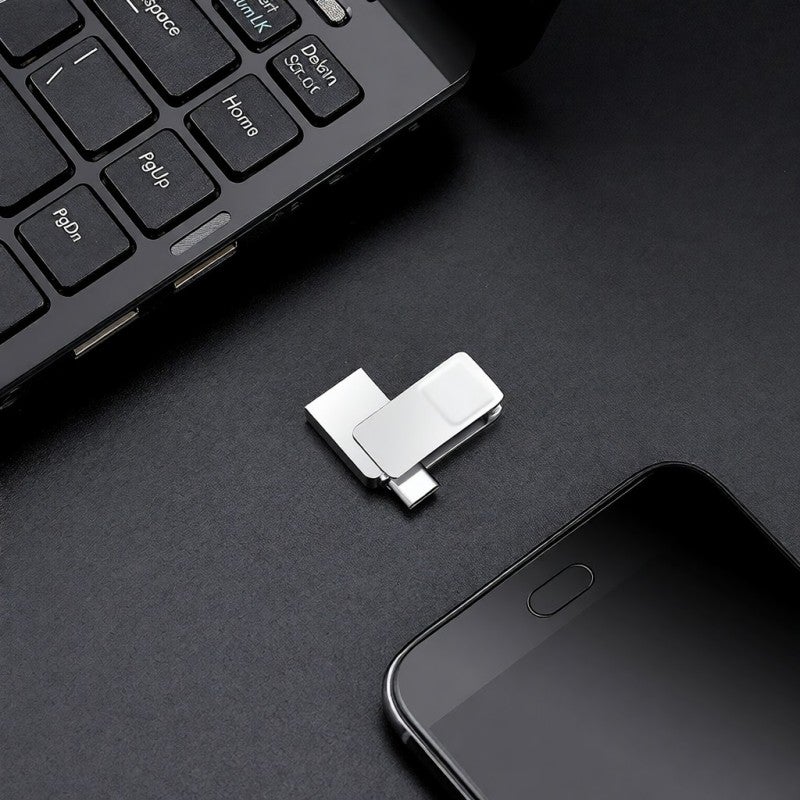 محرك فلاش USB بدوارة 360 درجة بحجم صغير وبجسم معدني - USB 3.0 لنقل بيانات عالي السرعة ونوع C USB 3.1 لنظام التشغيل Windows و Mac واستكشاف الصوت في السيارة والتلفزيون لتوسيع الذاكرة - Image 2