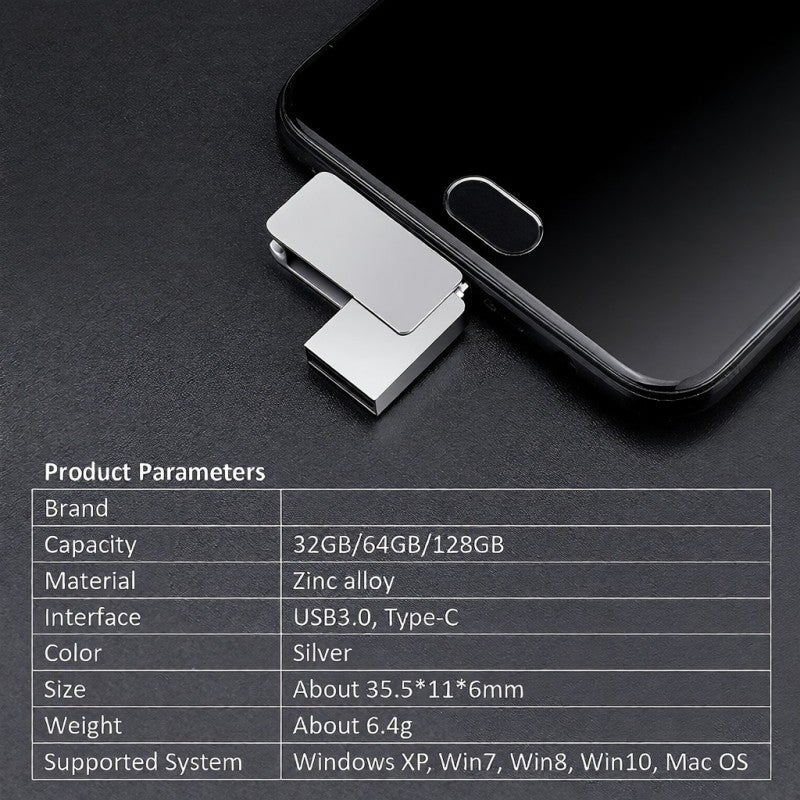 محرك فلاش USB بدوارة 360 درجة بحجم صغير وبجسم معدني - USB 3.0 لنقل بيانات عالي السرعة ونوع C USB 3.1 لنظام التشغيل Windows و Mac واستكشاف الصوت في السيارة والتلفزيون لتوسيع الذاكرة - Image 5