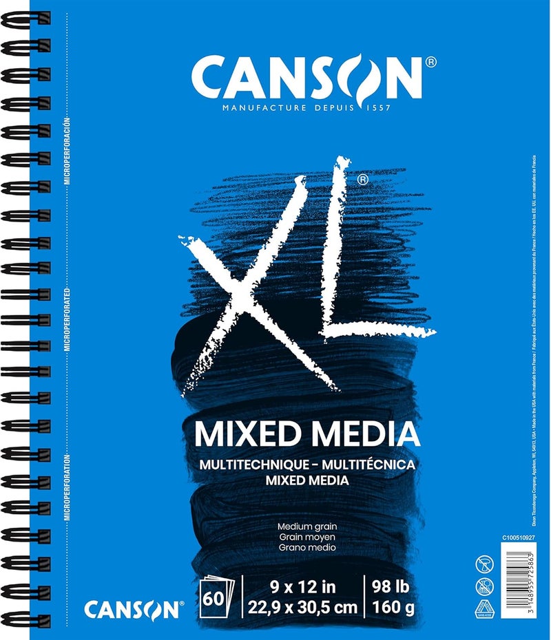 Canson XL Series Mixed Media Pad Side Wire 9x12 inches 60 Sheets Heavyweight Art Paper for Watercolor Gouache Marker Painting Drawing Sketching - Image 1