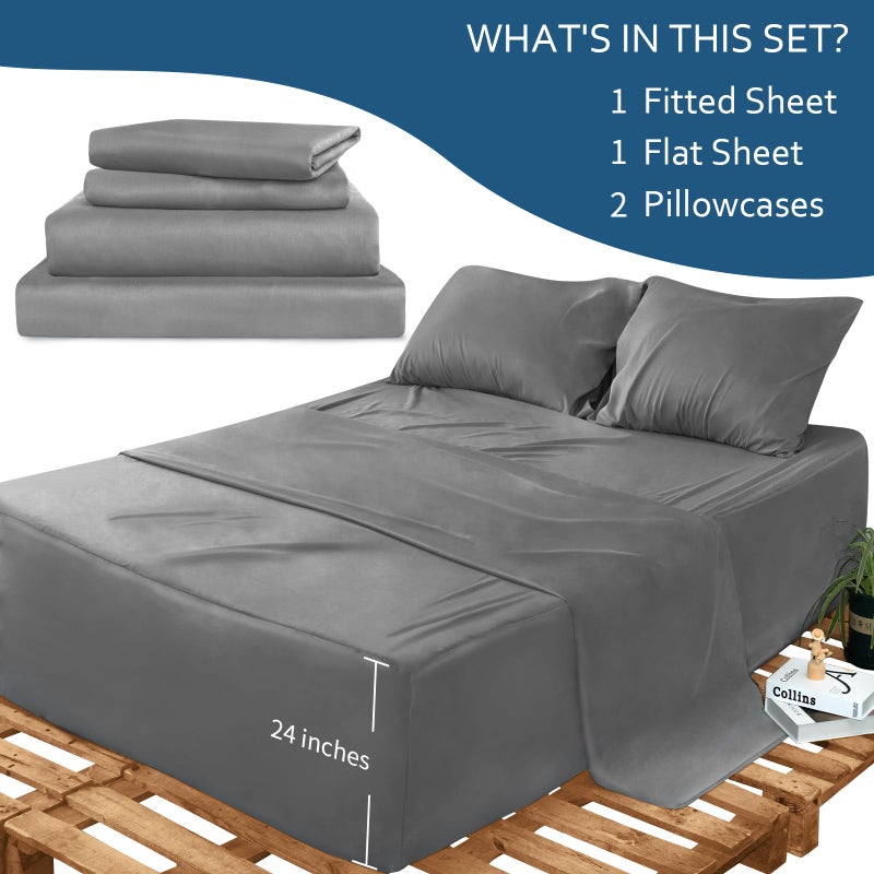Moonsea Air Mattress Queen Sheet Set Deep Pocket Queen Sheets - 4 Piece Bed Sheets Queen Size Fade Resistant Fits 16in to 24in Pillow Top Air Bed Mattress - Grey - Image 2