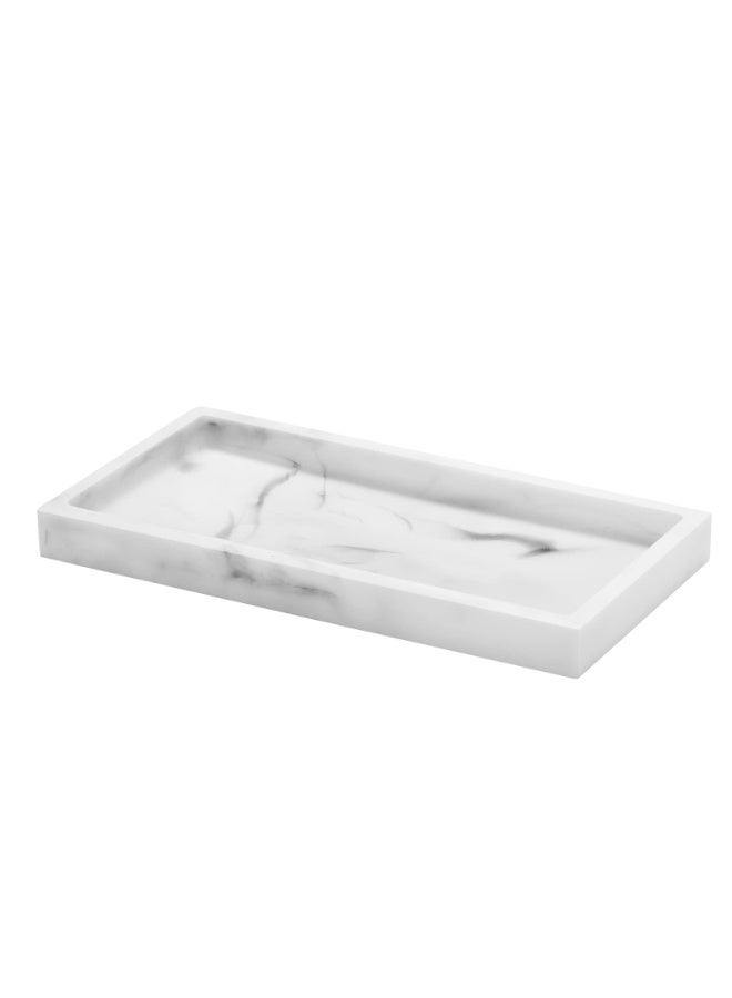 Silicone Tray Organizer , Bathroom Vanity Tray , Bathroom Convenient Storage Tray , Imitation Marble Pattern Cosmetic Jewelry Display Decorative Tray , Rectangular Resin Tray Plate Jewelry Holder For Tissues, Candles, Soap, Towel, Plant, etc, White Marble Color , 20*10*1.8 Cm - Image 1