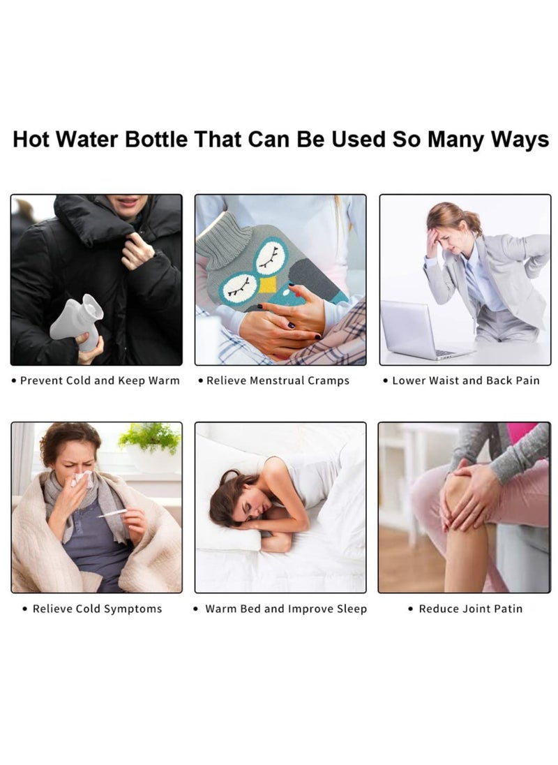 SYOSI 2 Pcs Hot Water Bottles with Removable Knitted Cover 2L Washable Comfortable Natural Rubber Warm Bag for Neck and Shoulders Back Legs Waist Foot Bed Warmer Pain Relief Cold Therapy  - Image 2
