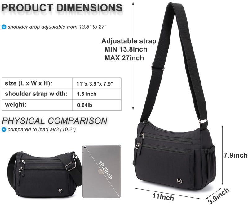 Pealwel Casual Crossbody Bag with Anti Theft Pocket - Women Lightweight Water-Resistant Purse Bag (Black) - Image 5