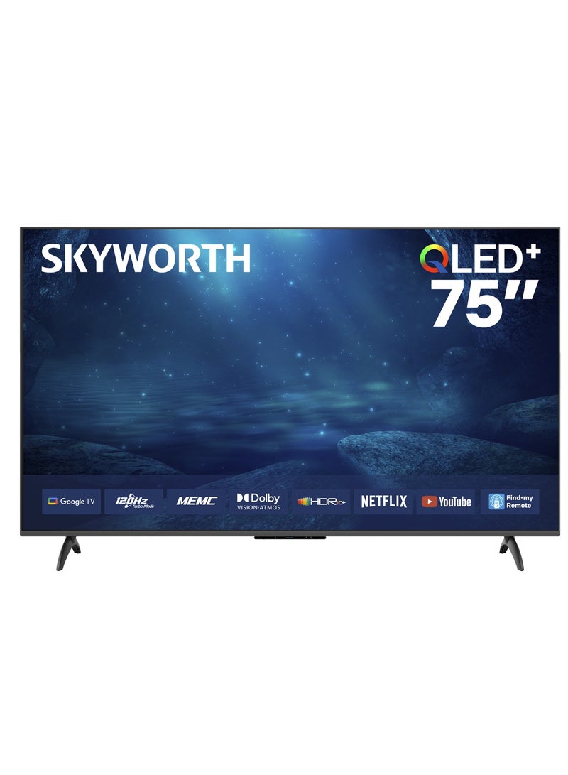 سكاي ورث تلفزيون ذكي 75 بوصة 4K QLED+، وضع الحماية للعين، نظام Google TV، ميزة العثور على الريموت، دعم للذكاء الاصطناعي، وضع الألعاب، 120 هرتز وتقنيات Dolby Vision وDolby Atmos وHDR10+، 2025، ضمان سنتين، موديل 75Q6820H، أسود 75Q6820H أسود - Image 1