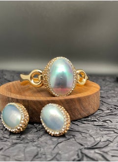 General Copper-Plated 18K Gold Inlaid Mother Of Pearl 2-PieceJewelry Set/Bracelet/Earrings  - Image 1