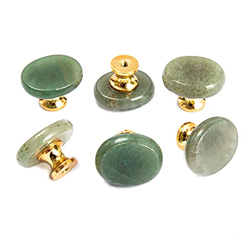 Ruimou 6pcs Original Stone Knobs Natural knobs Crystal Glass Pull Handles for Drawer Cabinet Door Cupboard Dresser Home DIY with Screws (Green Aventurine) - Image 1
