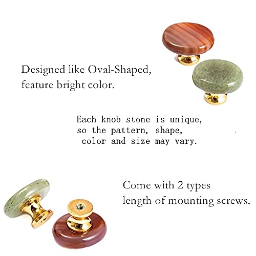 Ruimou 6pcs Original Stone Knobs Natural knobs Crystal Glass Pull Handles for Drawer Cabinet Door Cupboard Dresser Home DIY with Screws (Green Aventurine) - Image 4