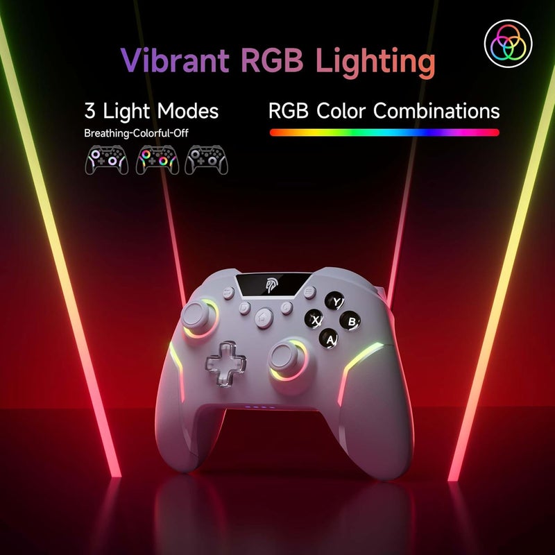 إيزي إس إم إكس وحدة تحكم ألعاب EasySMX X20 لاسلكية مع إضاءة خلفية RGB، عصا تأثير هول ثنائية المرحلة، معدل استقصاء 1000 هرتز، جيروسكوب سداسي المحاور على منصات متعددة، أزرار ميكانيكية - متوافقة مع PC/Switch/Steam/Android - Image 3